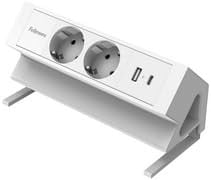 Fellowes Power Desk 2 stekkerdoos met 2 stopcontacten, USB-A en USB-C, wit