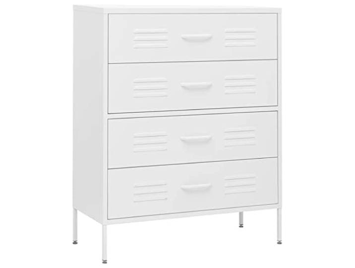 vidaXL Kommode 4 Schubladen Anrichte Schrank Beistellschrank Mehrzweckschrank Standschrank Sideboard Schubladenschrank Weiß 80x35x101,5cm Stahl