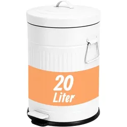 Relaxdays Retro Mülleimer 20 Liter Weiß,Schwarz,Silber