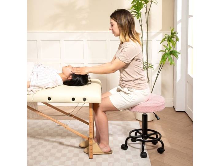 Tabouret roulant réglable en hauteur pivotant de 50 à 66 cm pivotant à 360° idéal pour le bureau les salons de beauté