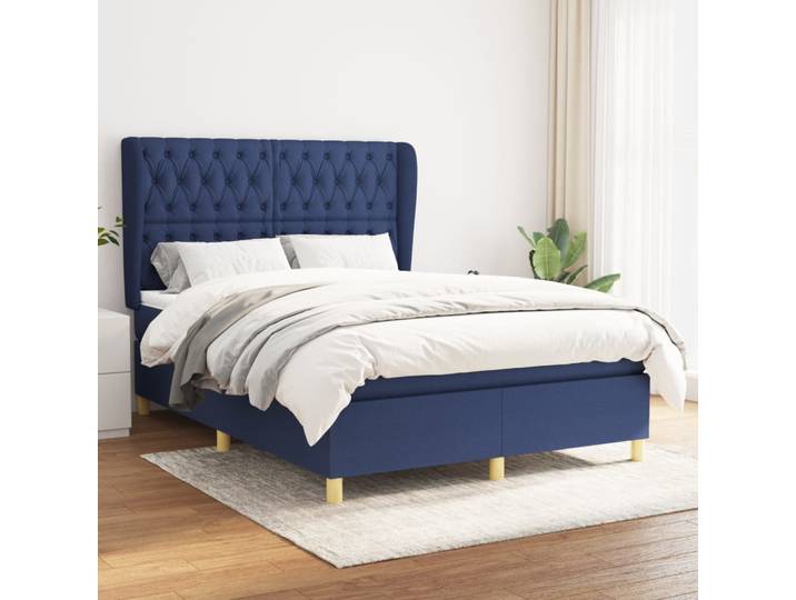 vidaXL Boxspringbett mit Matratze Blau 140x190 cm Stoff