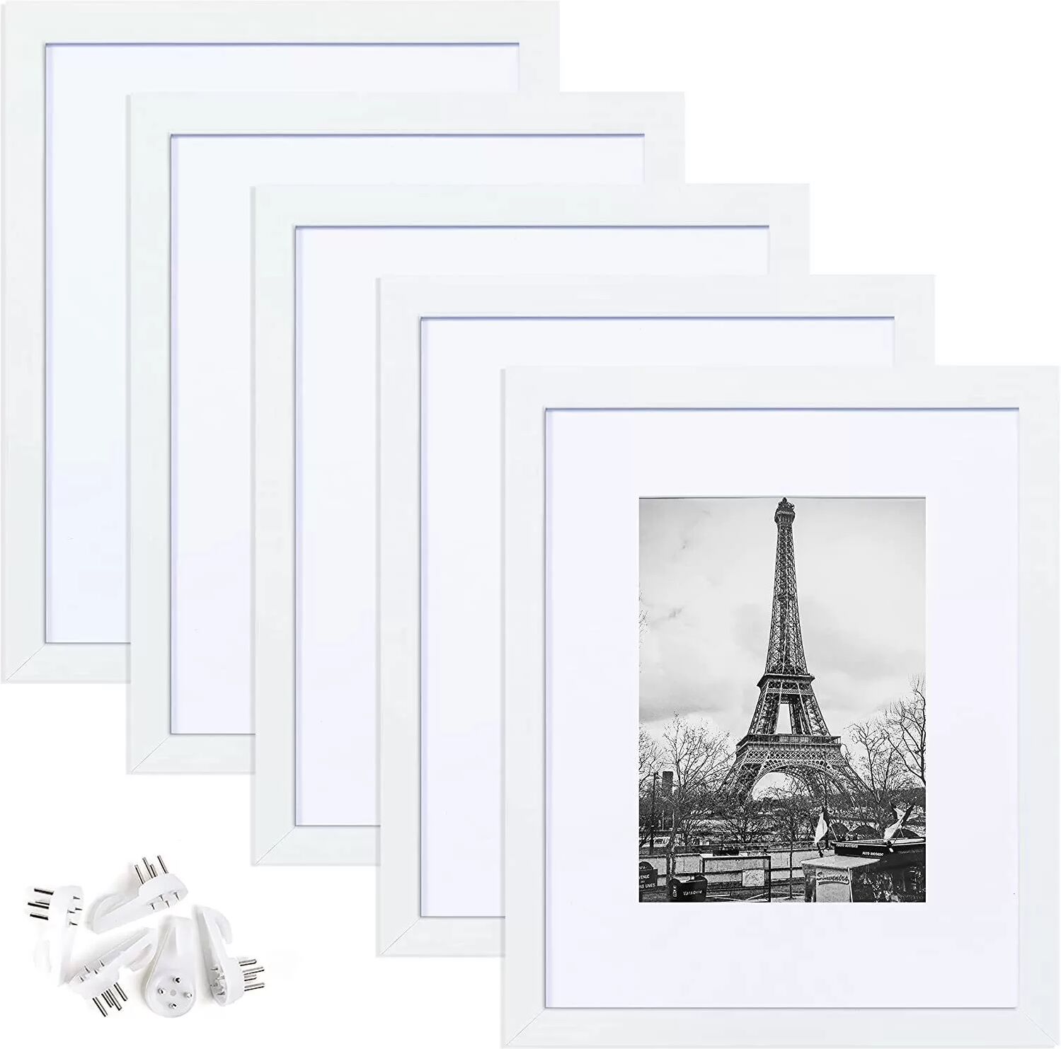 INF 8x10 Zoll Weißes PVC-Fotorahmen-Set mit Passepartout - 5er Pack