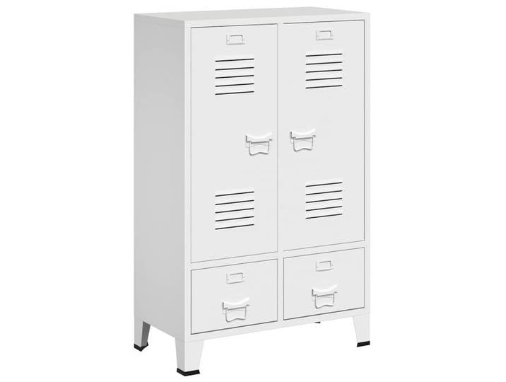 furnicato Kleiderschrank Industrieller Weiß 67x35x107 cm aus Stahl (1-St) Metallspind mit 2 Schubladen, Lüftungsschlitzen und Namensschildern