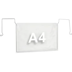 100 Drahtbügeltaschen für DIN A4, Breitseite offen Großverpackung (zu 100), Weich-PVC, transparent