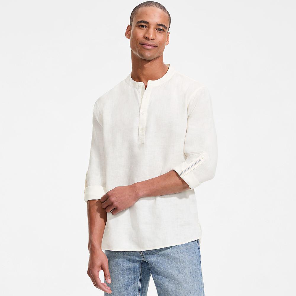 Grandad-Hemd aus reinem Leinen für Herren, Herren, size: Mens Regular, Elfenbein, Leinen, by Lands' End