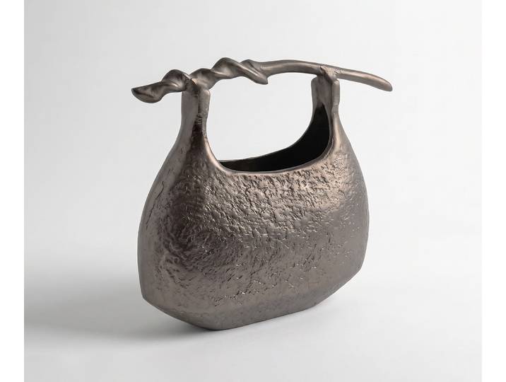 DELIFE Vase Ramea B43 x T17 x H35 cm Aluminium Hämatit Gegossen, Wohnaccessoires