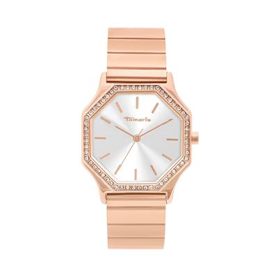 Quarzuhr TAMARIS, rosa (roségoldfarben), Armbanduhren, Damen, Quarzuhr, Armbanduhr, Damenuhr, Edelstahlarmband, analog, Zirkonia (synth.)