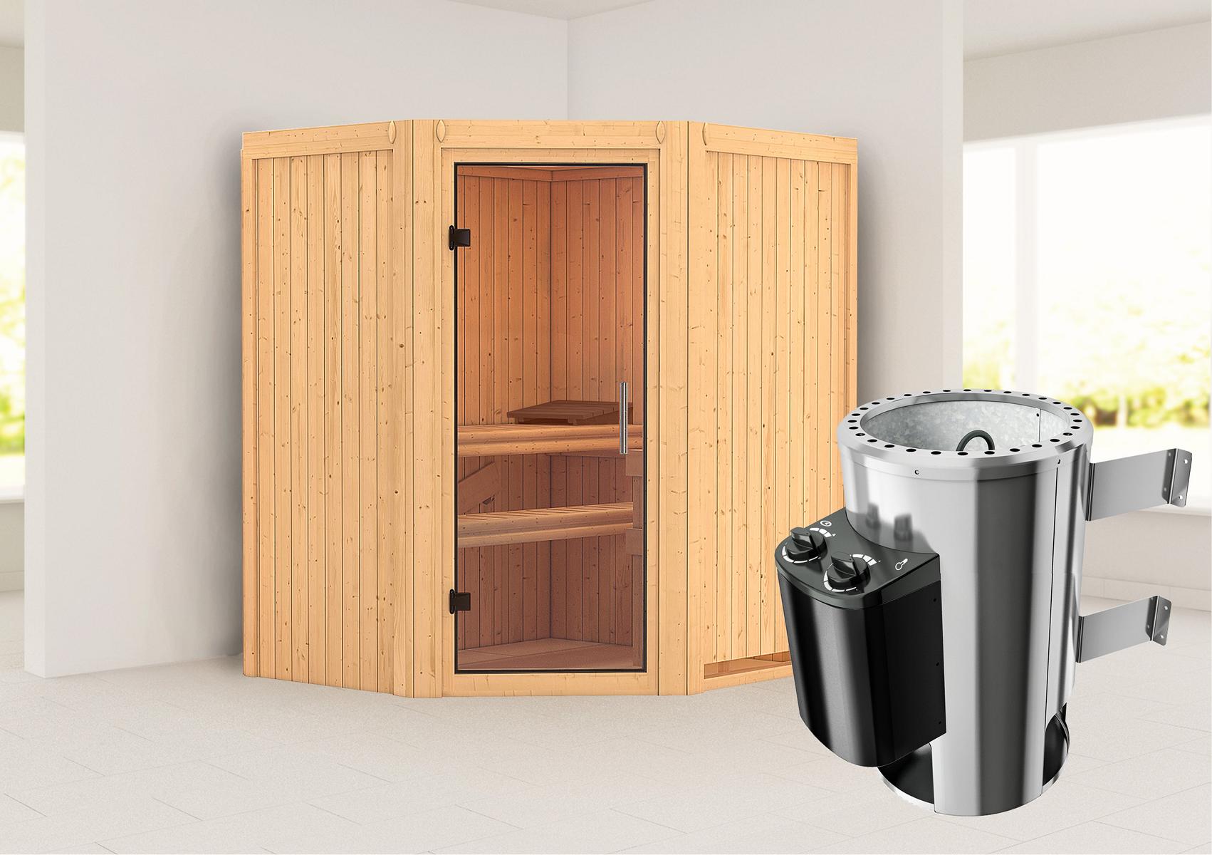 KARIBUHOLZT Sauna Tonja Eck 3,6kW int.Strg klarglas GGT 16879987