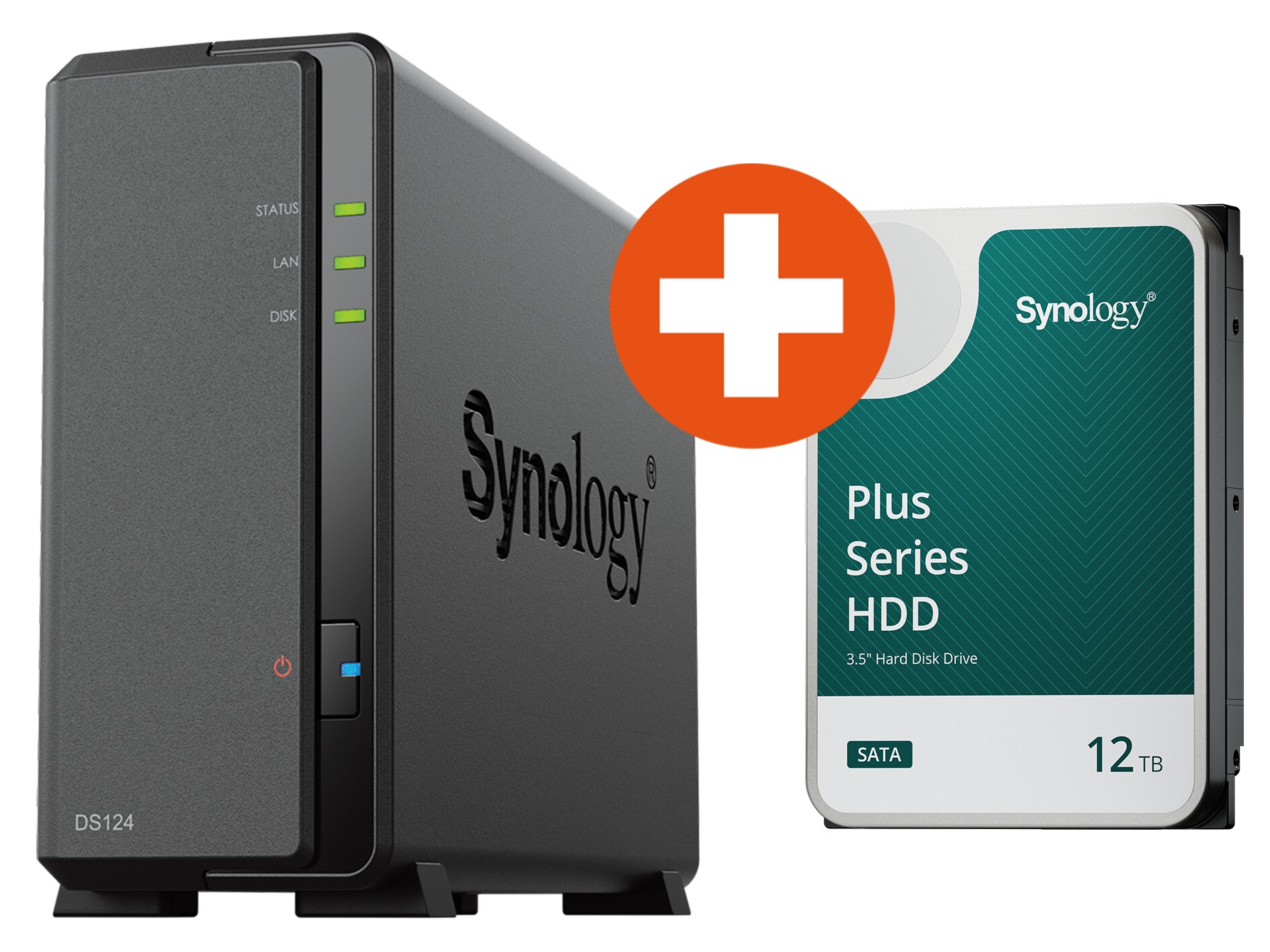 Synology DS124 NAS System 1-Bay 12 TB inkl. 12 TB Synology HDD HAT3310-12T