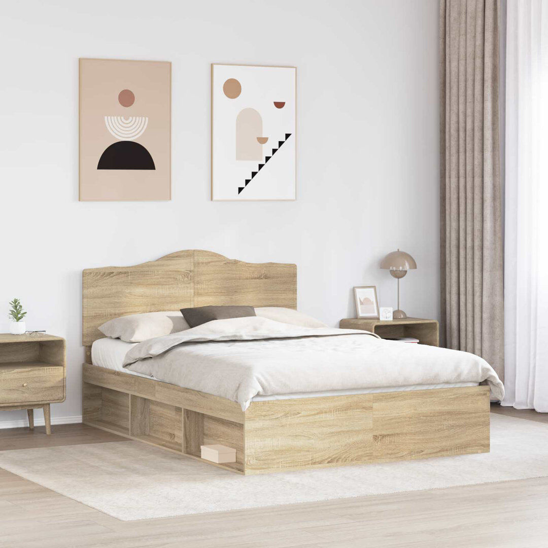 Latitude Run Solid Wood Bed Sonoma 140 x 190cm