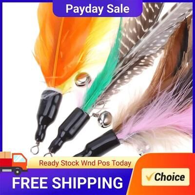 Inspired Finds 5 Piece Colorful Feather Cat Wand Toy Set 5 Piece Colorful Feather Cat Wand Toy Set