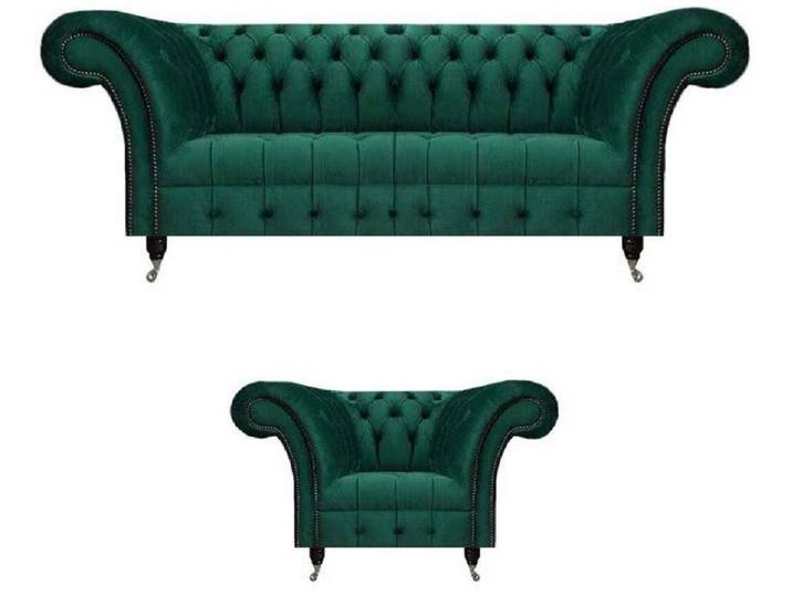 Xlmoebel Chesterfield-Sofa Grüne Chesterfield-Couchgarnitur mit hochwertigem Design, 2-teilig, Hergestellt in Europa