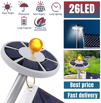 USA Free Shipping Shop Solar Powered Flag Pole Light 26 LED Auto Activated, Super Bright, Outdoor Waterproof Illumination Solar Powered Flag Pole Light 26 LED Auto Activated, Super Bright, Outdoor Waterproof Illumination
