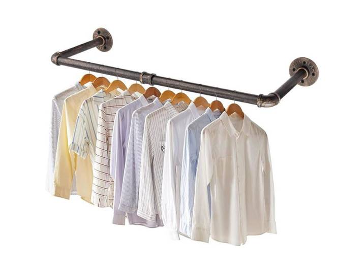 Portant À Vêtements Mural Vintage En Cuivre Industriel 80Cm-Portant À Vêtements Amovible-Parfait Pour Chambre À Coucher Salo[AT95]