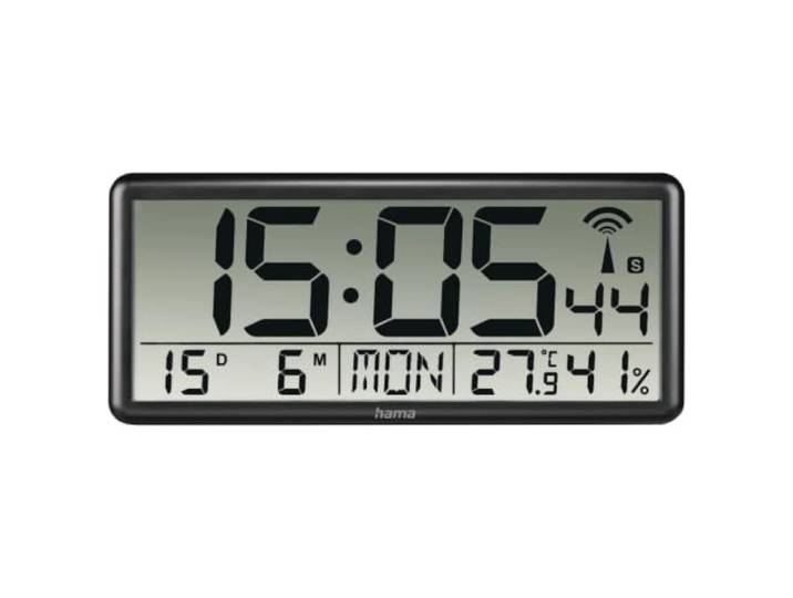 Hama Digitale Wanduhr XXL mit Funk, mit Thermometer und Hygrometer,Black