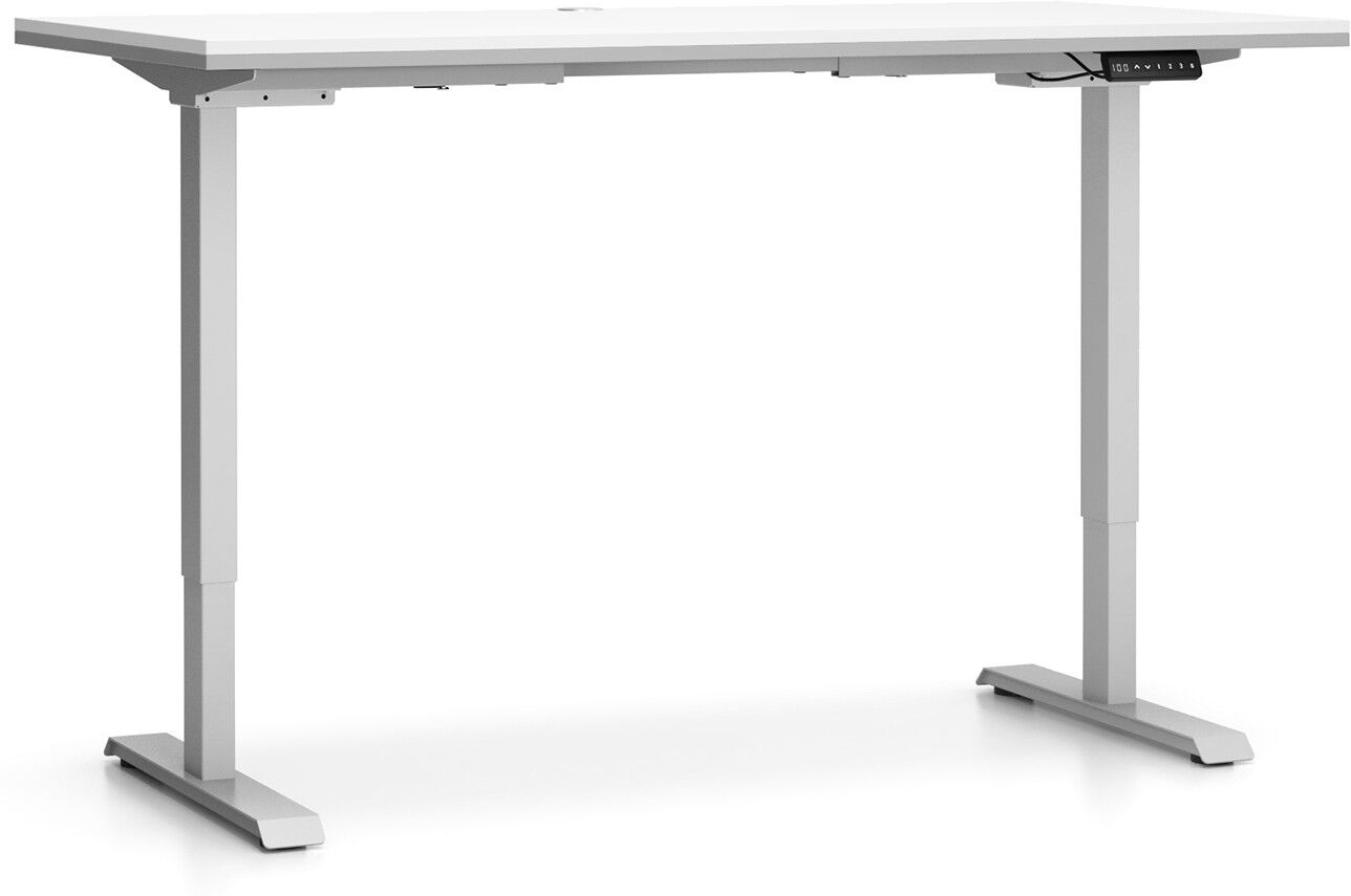 PLAN Bürotisch SINGLE LAYERS, 160x80 cm, verstellbare Metallgestell, weiß/grau