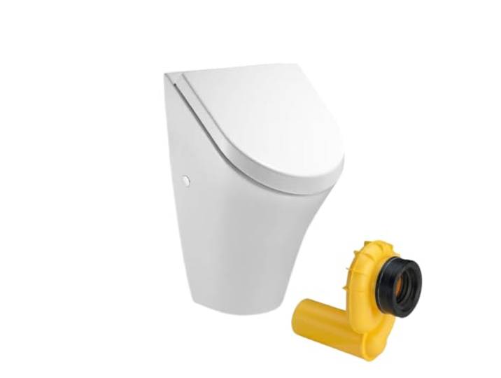 VBChome Urinal Zulauf von Hinten Weiß Deckel mit Absenkautomatik Soft Close Modern Hochwertig Keramik Urinal mit Deckel und Siphon