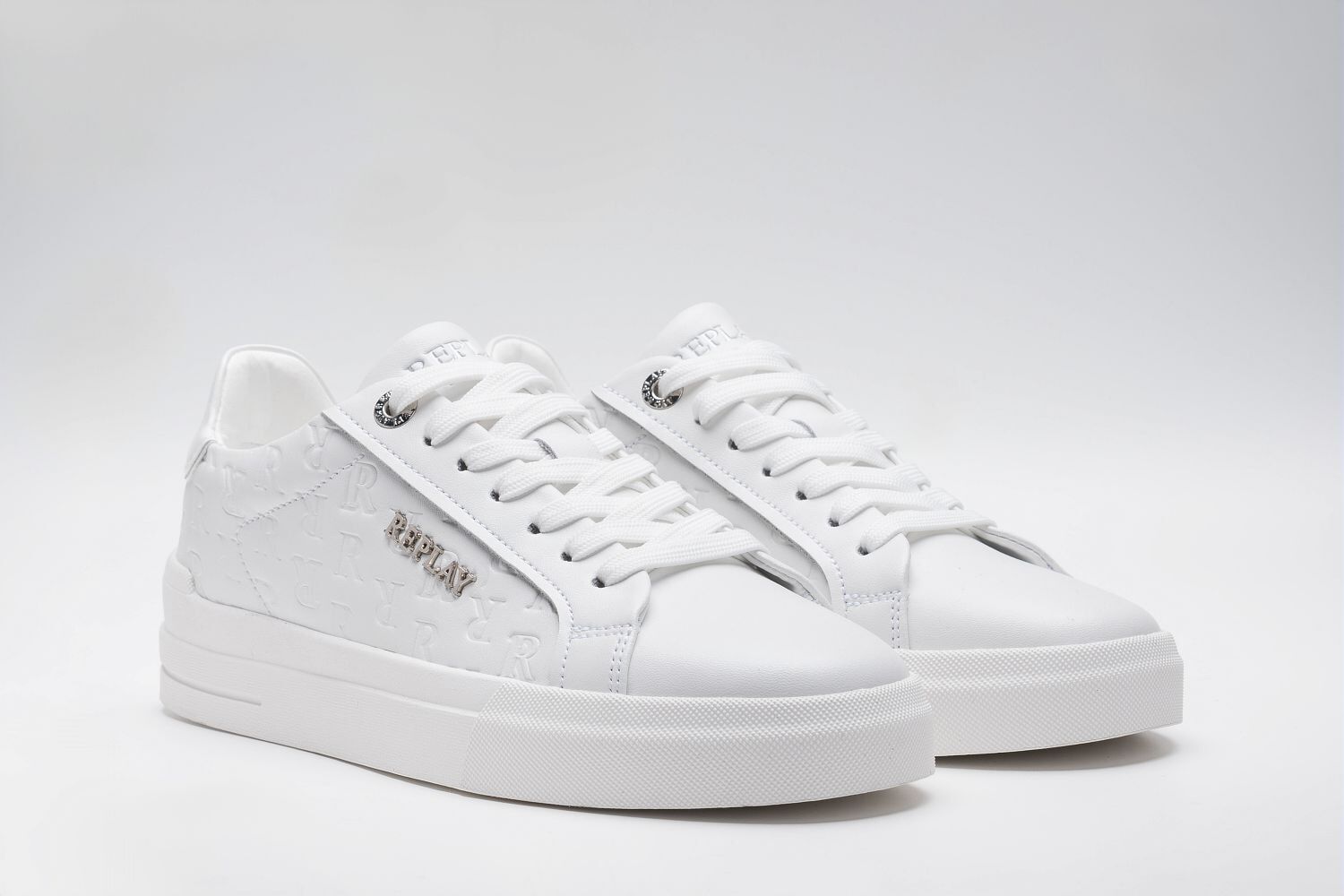 Plateausneaker REPLAY, Damen, Gr. 40, Synthetik, weiss (weiß), Leder, unifarben, Schuhe Plateausneaker, Schnürschuh, Halbschuh, Freizeitsneaker mit seitlichem Label weiß 40, Synthetik