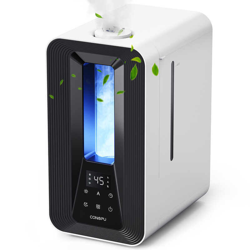 CONOPU Ultrasone luchtbevochtiger met slimme automatische vochtigheidsregeling, dubbele 360° sproeiers, stille slaapmodus, aromadiffuser en LED-verlichting, 5 liter