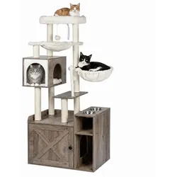 Relaxdays Kratzbaum mit Katzenklo-Schrank Creme,Hellbraun
