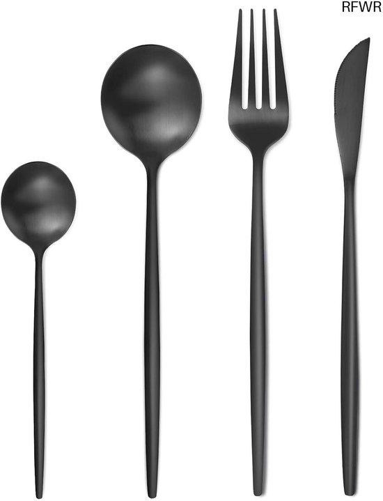 Famanu RVS bestekset, 24-delig, mat zwart, voor 6 personen