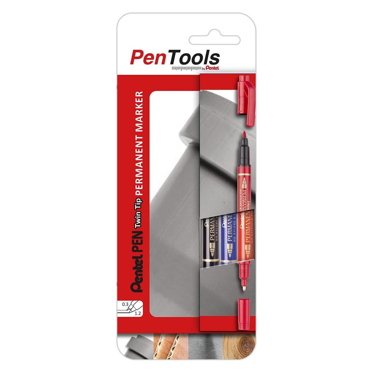 Pentel Permanent-Marker Pen, Doppelspitze, 3er Etui sortiert (3x) (N75W-PRO3ABCEU)