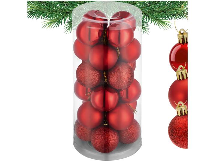 24 Christbaumkugeln unzerbrechlich in Rot - rot