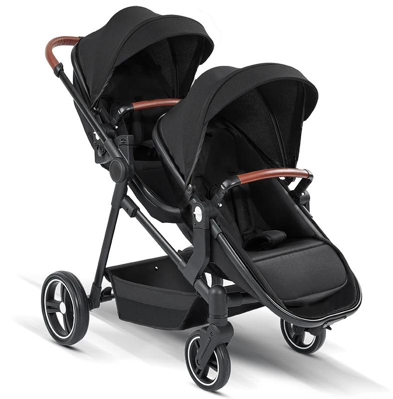 Zwillingskinderwagen - Doppelbuggy - Kompakt - Faltbar - Flugzeugtauglich - Leicht - Belastbarkeit 20 kg - Schwarz