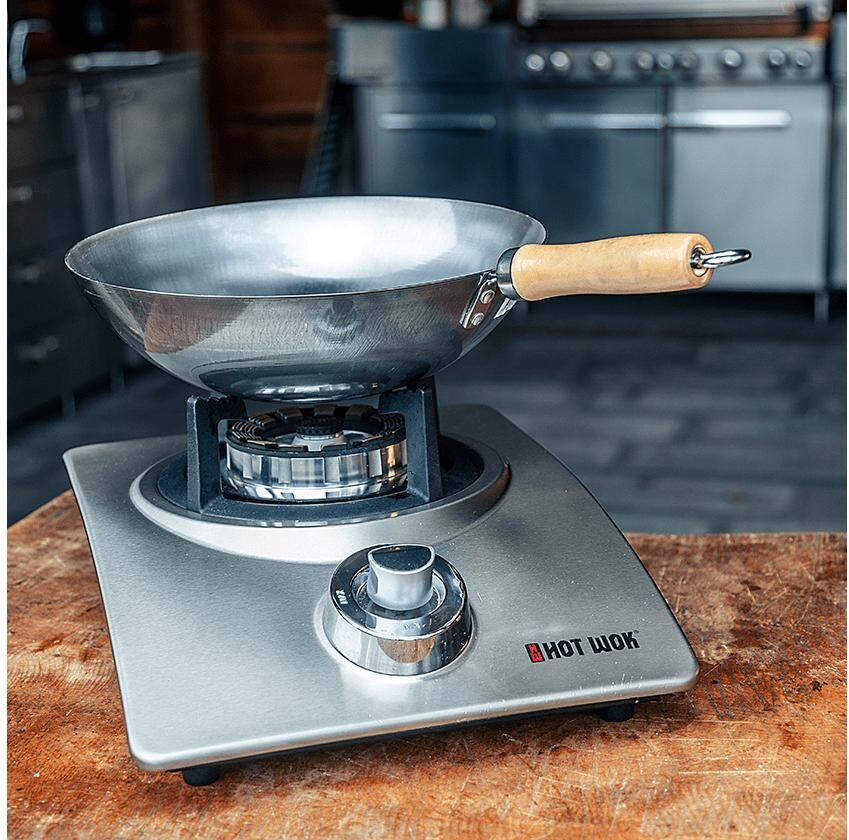 Gasgrill "Hot Wok Silver Line 4,5 kW + Regler-Set", silber (silberffarben), B:31cm H:17cm T:41cm, Grills, Gasgrill silberffarben B/H/T: 31cm x 41cm