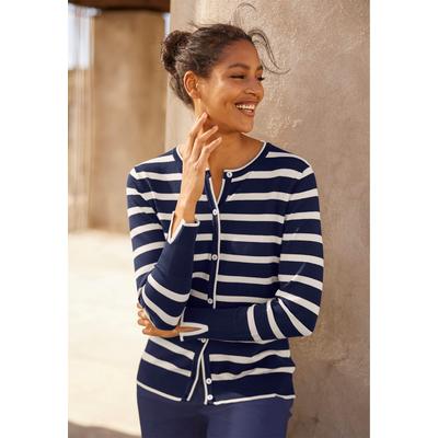 Cardigan HEINE, Damen, Gr. 40, bunt (marine, ecru, gestreift), 70% Viskose, 30% Polyamid, gemustert, gestreift, Strickjacken