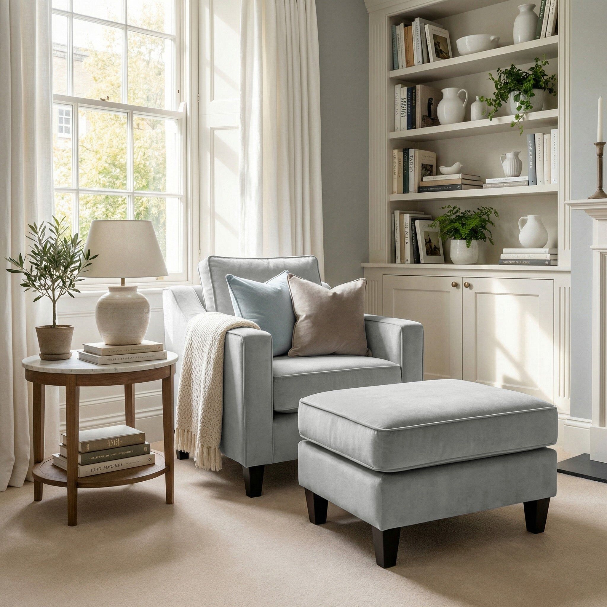 Sofa Style Wiltshire Velvet Footstool in Feather Grey
