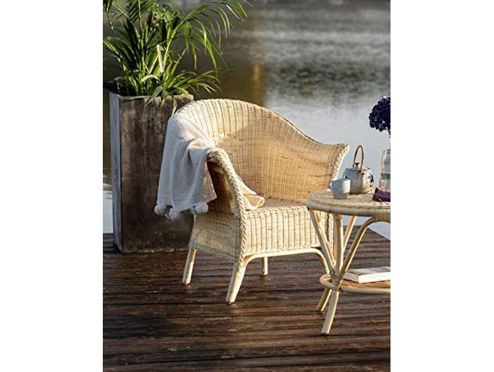 Dekoleidenschaft Rattansessel Natur handgefertigt, Rattanstuhl mit hoher Rücksenlehne, Lounge-Sessel, Korbsessel