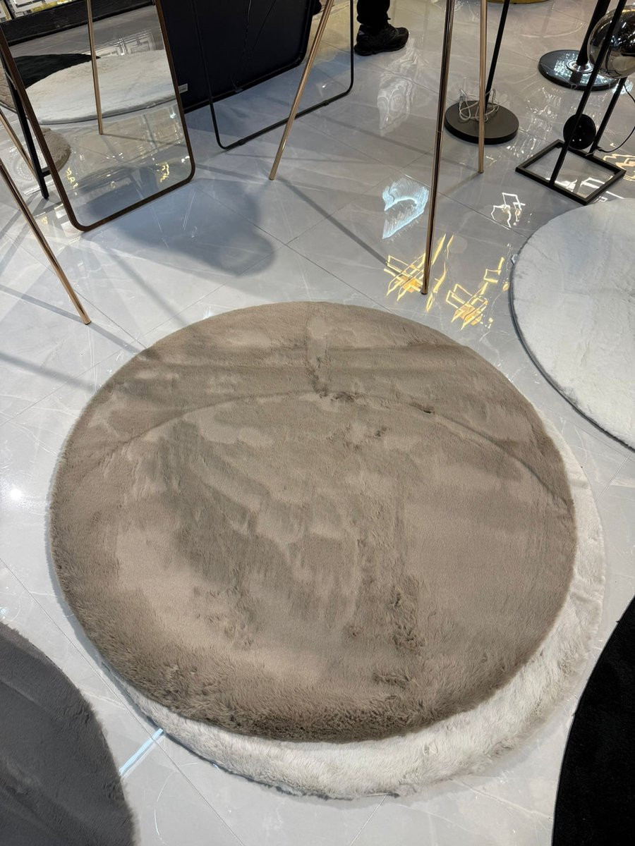 Lamsa Home Rond Fluffy Vloerkleed Taupe - Ø 120 cm