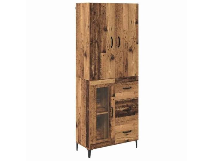 GHVBNMF Highboard Wandmontiert Altholz 69,5x34x180 cm Holzwerkstoff Modernes Schrank-Set in Altholz-Optik für Wohnzimmer und Flur, platzsparend wandmontiert mit Schranktüren und Schublade.