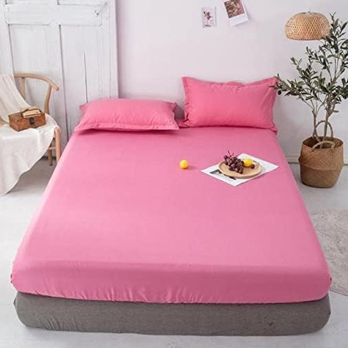 Merkloos Hoeslaken Beddengoed Set Rozenrood 150x200 cm
