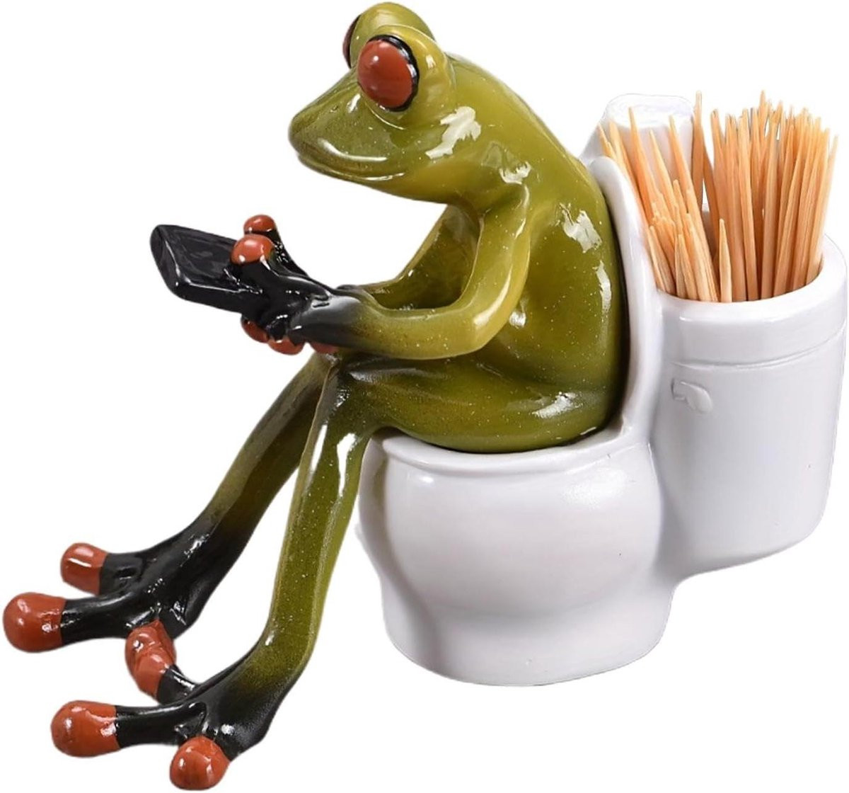 Kikker Standbeeld - Hars Kikker Figuur voor Desktop Decoratie - B/D/H: 12,5 x 7 x 11 cm