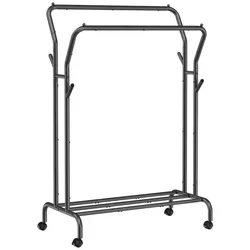 Kleiderständer auf Rollen, 2 Kleiderstange, Garderobenstange, Garderobenständer aus Stahlrohren, bis 100 kg belastbar, 103,5 cm breit, schwarz