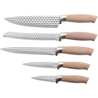 Messer-Set KING "NATURELLE", braun (holzfarben), Spezialklingenstahl, Stahl, Kochmesser-Sets, Messerklingen mit Wabenstruktur, Holz-Optik Griffe