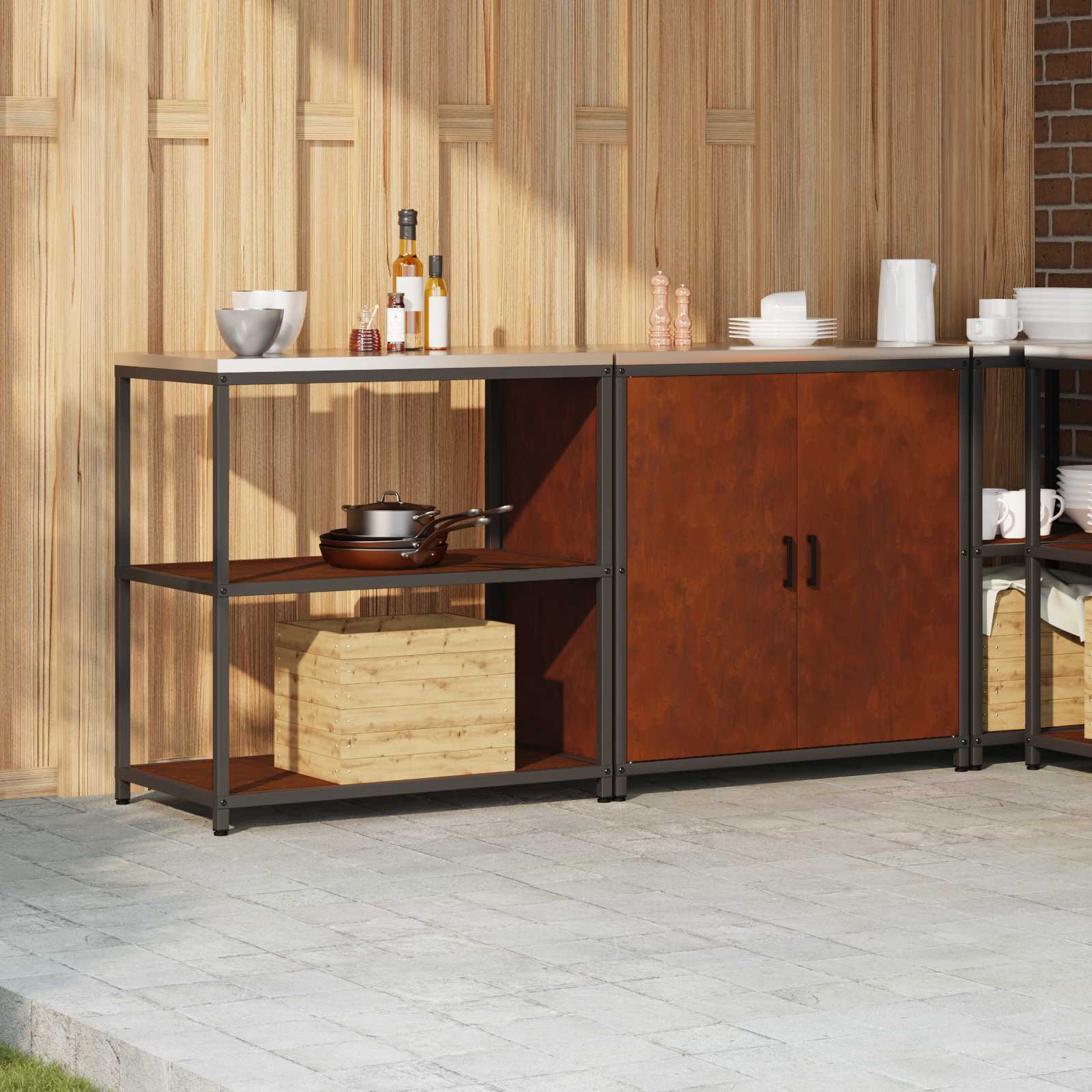 vidaXL Ensemble de rangement cuisine HATTEM 2 pc Rouillé Acier