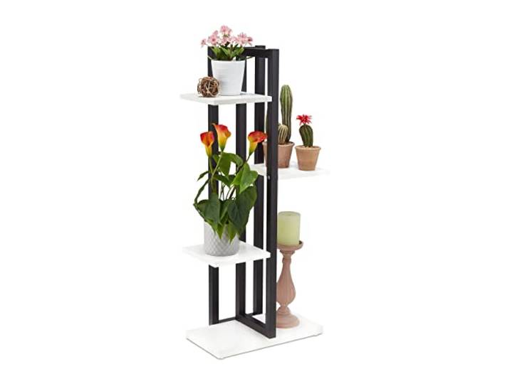 Relaxdays Étagère à Plantes\, escalier Fleurs\, 4 Niveaux\, HLP 93x42\,5x22\,5 cm\, métal\, Support intérieur\, Blanc