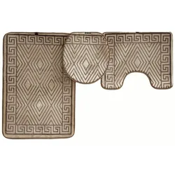 3 Teiliges Badematten-Set mit Muster aus Polyester und Braun