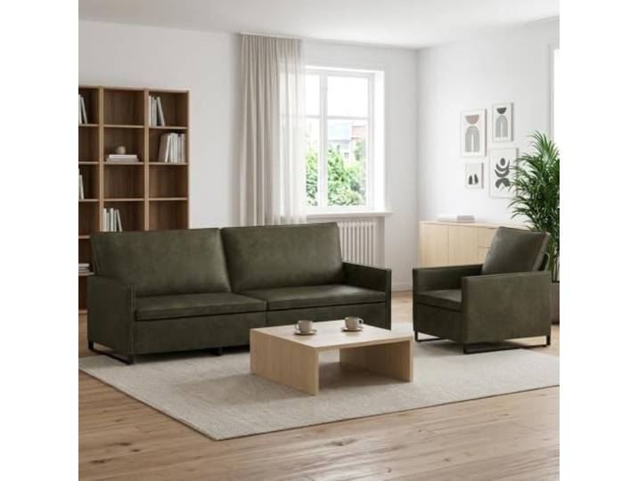 Sofa-Set 2 pcs Olivegrün Kunstwildleder Metallrahmen,Kissenrücken,Schaum-Kissen,Faser-Kissen,leicht zu reinigen