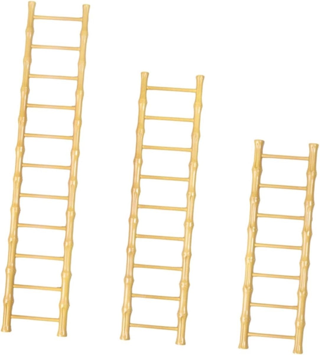 Set van 3 Miniatuur Houten Ladders in Khaki voor Decoratie