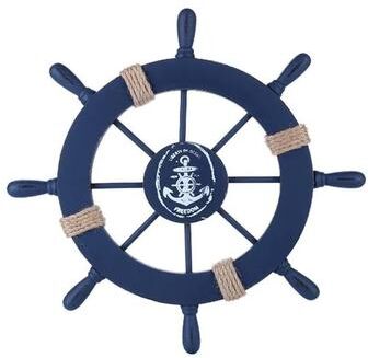 Uplifted Finds Retro Mediterranean Wooden Ship Helm Timeless Nautical Wall Art blue