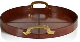 Zodax Harlow Leather with Brass Handles Round Tray