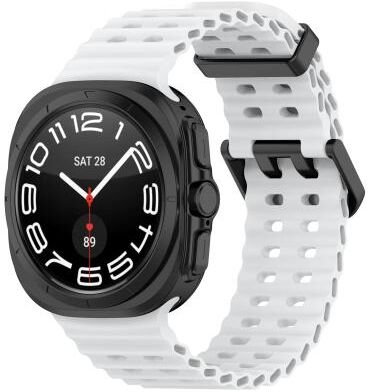 Everyday Crate Samsung Galaxy Watch Ultra 47mm Ocean Silicone Watch Band Dual Buckle Replacement Strap white