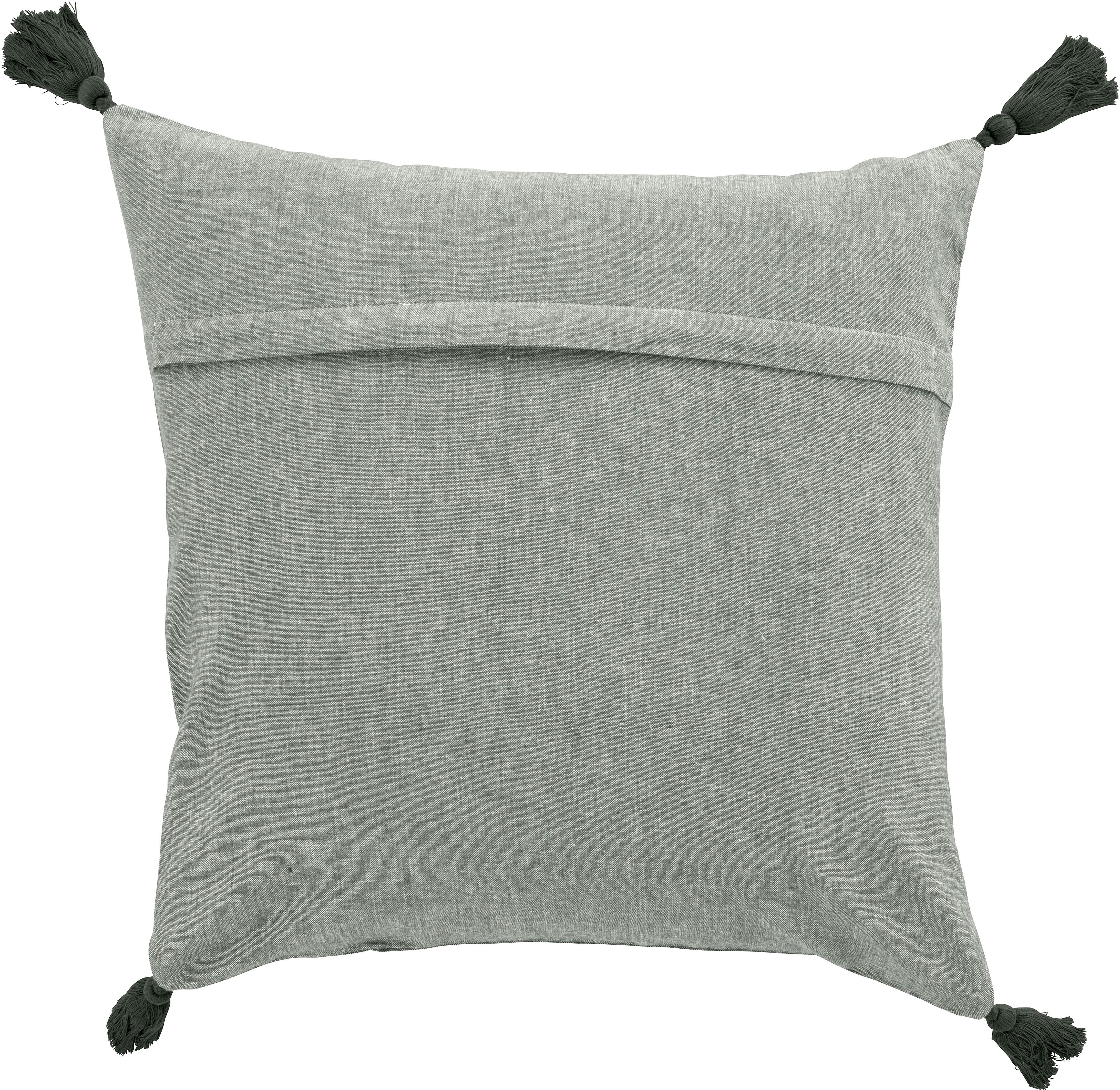 Dekokissen "Jada", grau (dunkelgrün, unifarben), B:50cm L:50cm, Baumwolle, LEGER HOME BY LENA GERCKE, Dekokissen_Sitzkissen_Kissenhüllen, Dekokissen, Kissenhülle ohne Füllung,Reissverschluss, 2er Set, modern, 50x50, Quaste dunkelgrün, unifarben B/L: 50cm 