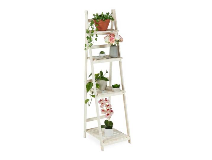 Relaxdays Witte plantentrap van hout