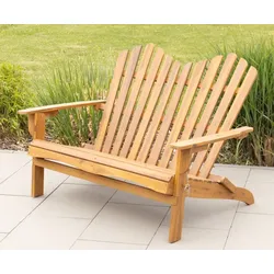 2-Sitzer Adirondack-Gartenbank klappbar aus Akazienholz, ca. 125 x 80 x 94 cm – Hellbraun