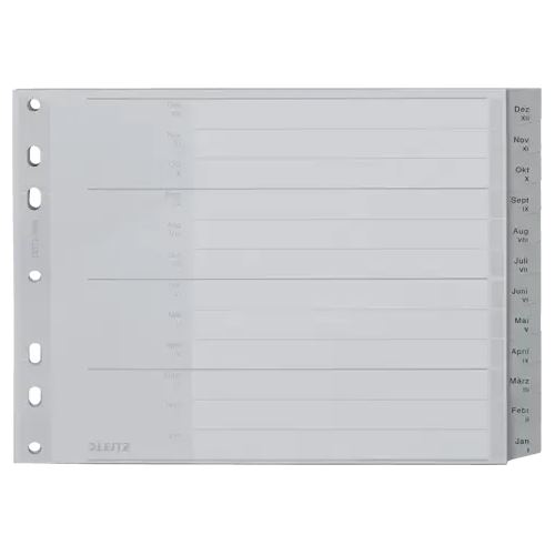 LEITZ Ordnerregister DIN A4+ Halbformat, quer Dez.-Jan. grau 12-teilig, 1 Satz